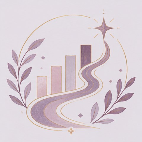 Line illustration of rising bars and a winding path leading up to a star